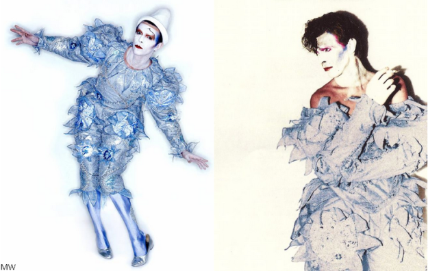 Bowie as Pierrot for 1980's Scary Monsters (And Super Creeps) [photo by Brian Duffy, makeup design by Richard Sharah, costume designed by Natasha Kornilof] Although Bowie's sense of performance was certainly expressive, he always employed an economy of movement that comes from the traditions taught by Kemp.