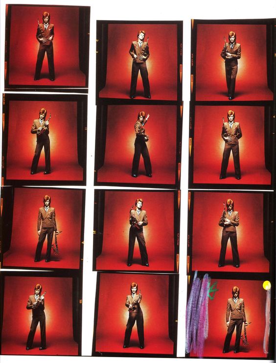 [Contact sheet for the late 1973 photo session later used for the February 1974 release of the single "Rebel Rebel"